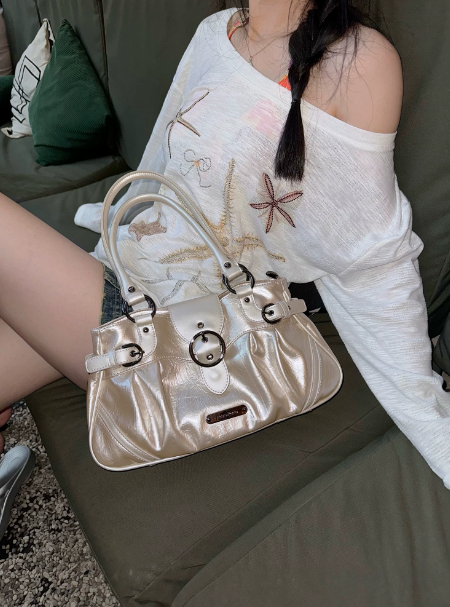 Mengmei Mijin! Original retro motorcycle armpit bag, French stick, women's oil wax leather hand-held shoulder bag