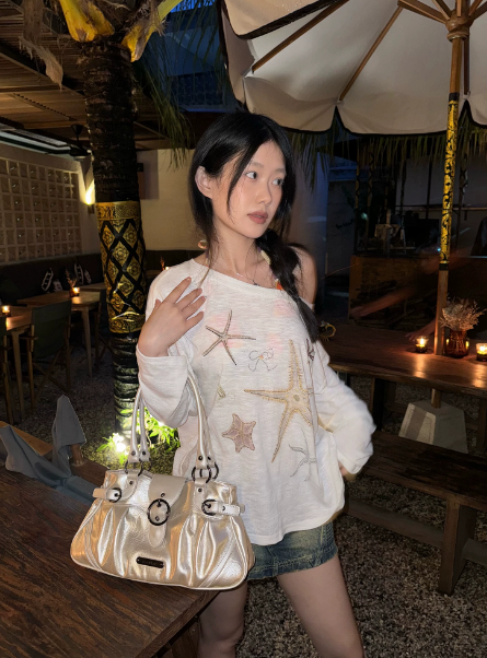 Mengmei Mijin! Original retro motorcycle armpit bag, French stick, women's oil wax leather hand-held shoulder bag