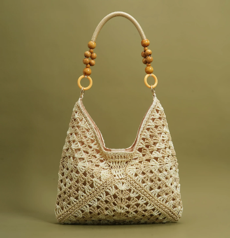 Summer woven straw woven bead shoulder tote bag for women 2026 new beach vacation bag