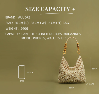 Summer woven straw woven bead shoulder tote bag for women 2026 new beach vacation bag