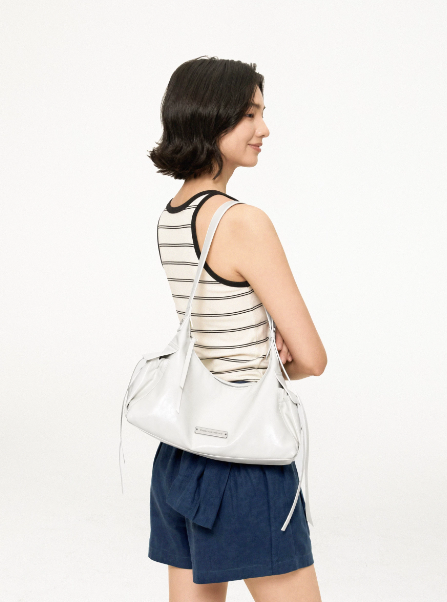 New Women's Genuine Leather Single Shoulder Hobo Bag Underarm Handbag Crossbody Bag in White