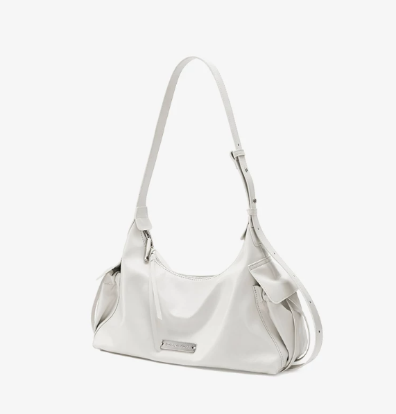 New Women's Genuine Leather Single Shoulder Hobo Bag Underarm Handbag Crossbody Bag in White