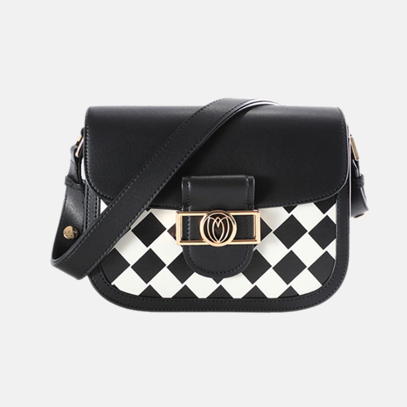Checkered saddle bag spring and summer new crossbody bag women's retro niche single shoulder saddle bag