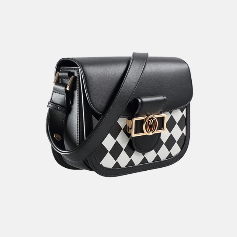 Checkered saddle bag spring and summer new crossbody bag women's retro niche single shoulder saddle bag
