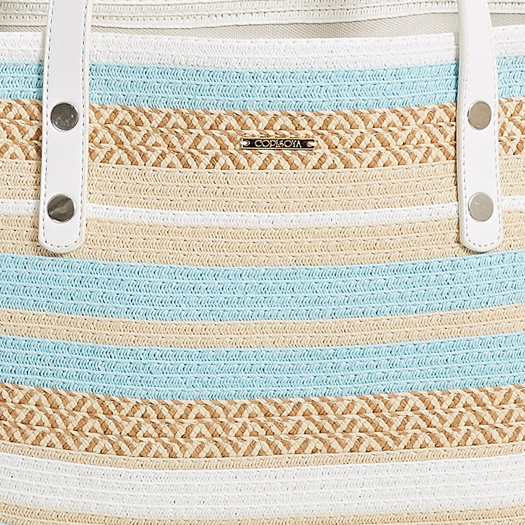 Women's summer beach hat European and American versatile backpack handbag Outdoor travel vacation striped leisure bag