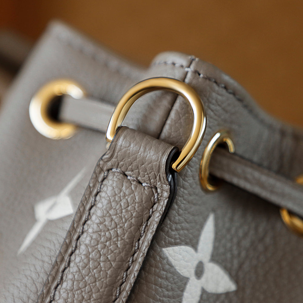 Used LV Nano No é Elephant Grey Full Leather Embossed Bucket Bag, Handheld Crossbody Mini Bag, Fashionable and Versatile Tool